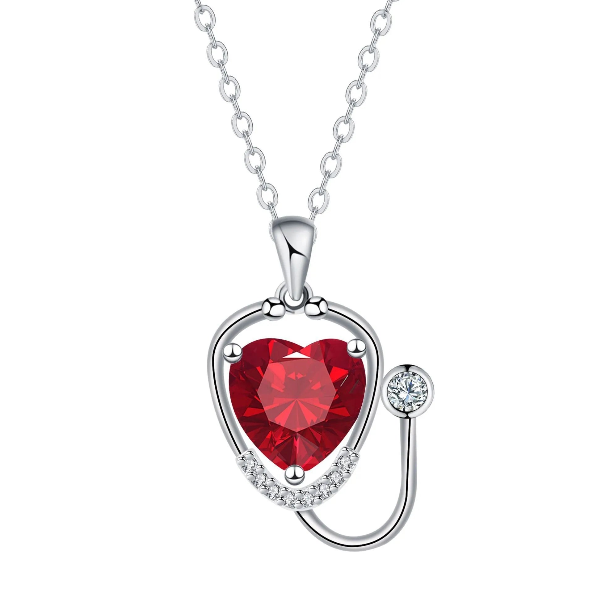 Women's red diamond stethoscope necklace with electroplated copper construction