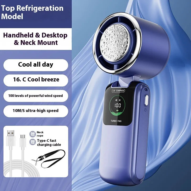 Portable foldable neck fan in white with adjustable speed control and 4000mAh battery