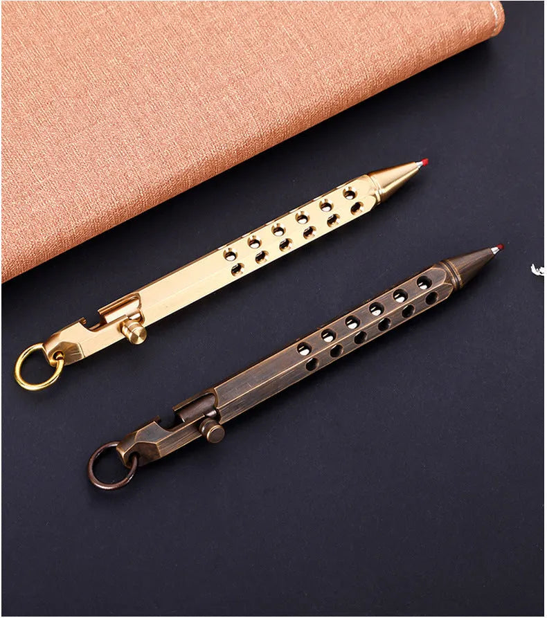 Brass hexagonal bolt rollerball pen with 0.5mm tip in natural and black finish options