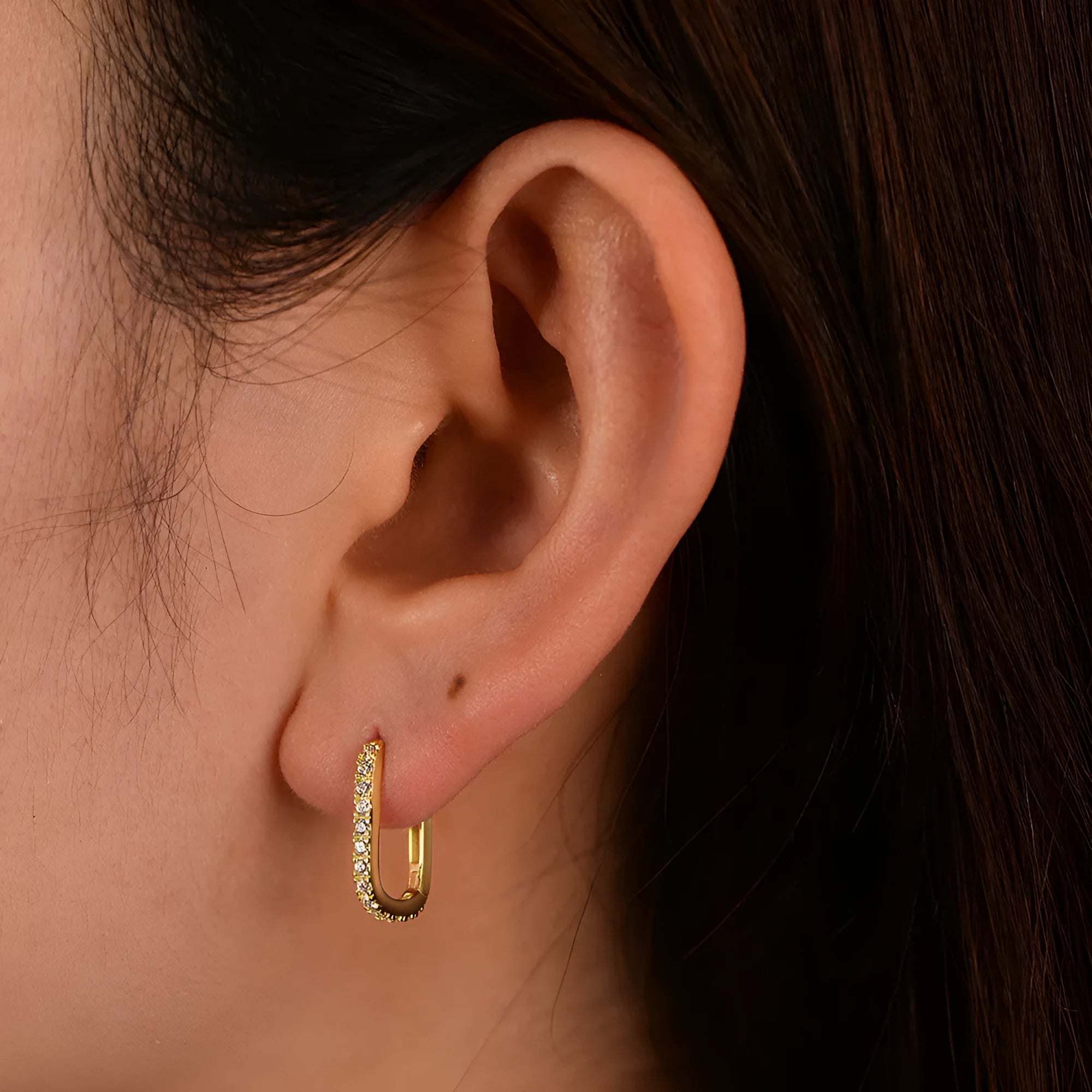 S925 sterling silver oval zircon clip earrings with geometric design in yellow and white colour options