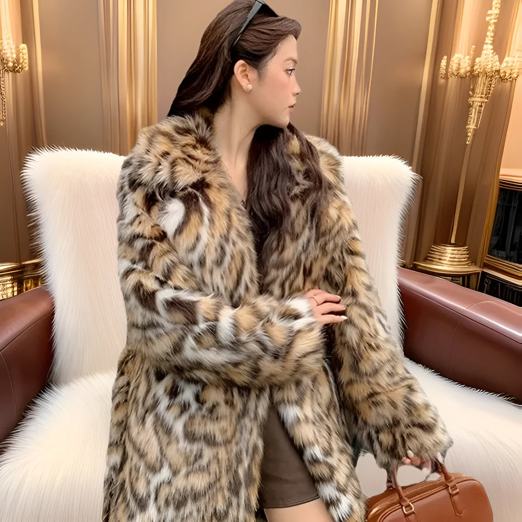 Women's artificial faux fur street-fashion coat with detachable fur collar