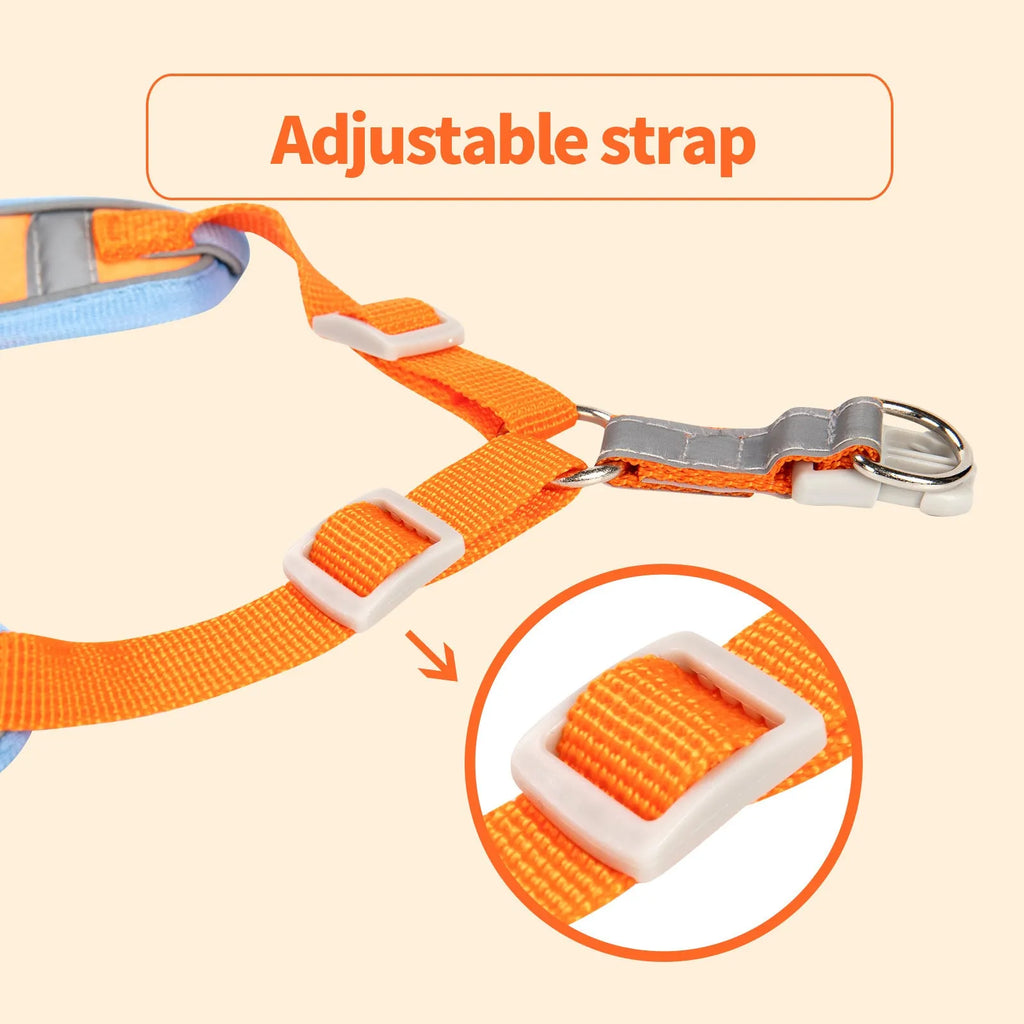 Adjustable anti-breaking loose vest dog harness with chest strap in multiple colours.