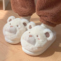 Ladies warm baotou plush slippers in khaki with suede upper and round head toe