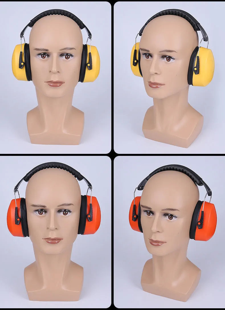 Orange noise-reducing headphones with adjustable elastic headband and fabric ear cushions for study, sleep and work