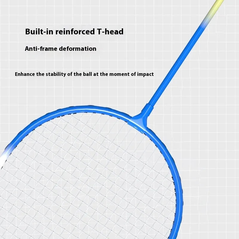Pair of blue and red ultra-light alloy badminton rackets on a court