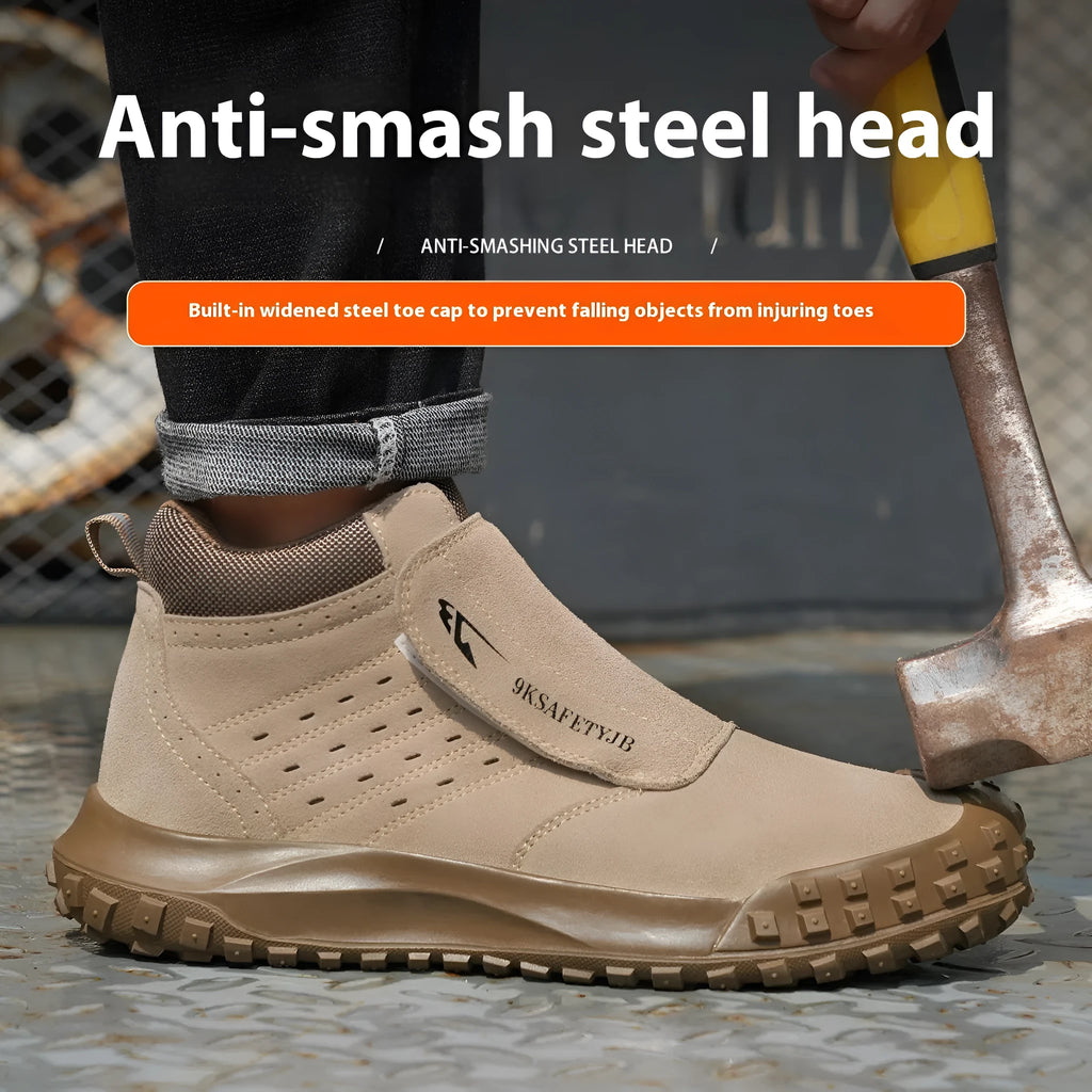 Four Seasons lightweight welder labour protection shoes steel toe anti-scald PU leather mid-top grey