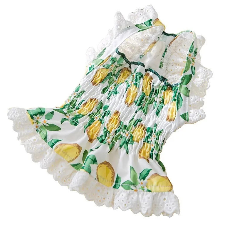 Rock yellow lemon dog strap skirt with princess style polyester fabric on small dog