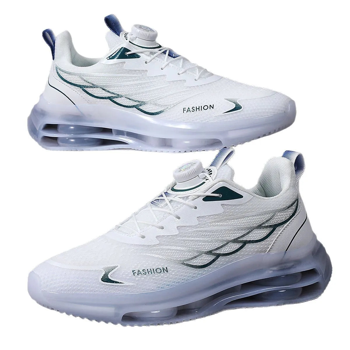 White rotating button lace casual trainers with mesh upper and rubber sole