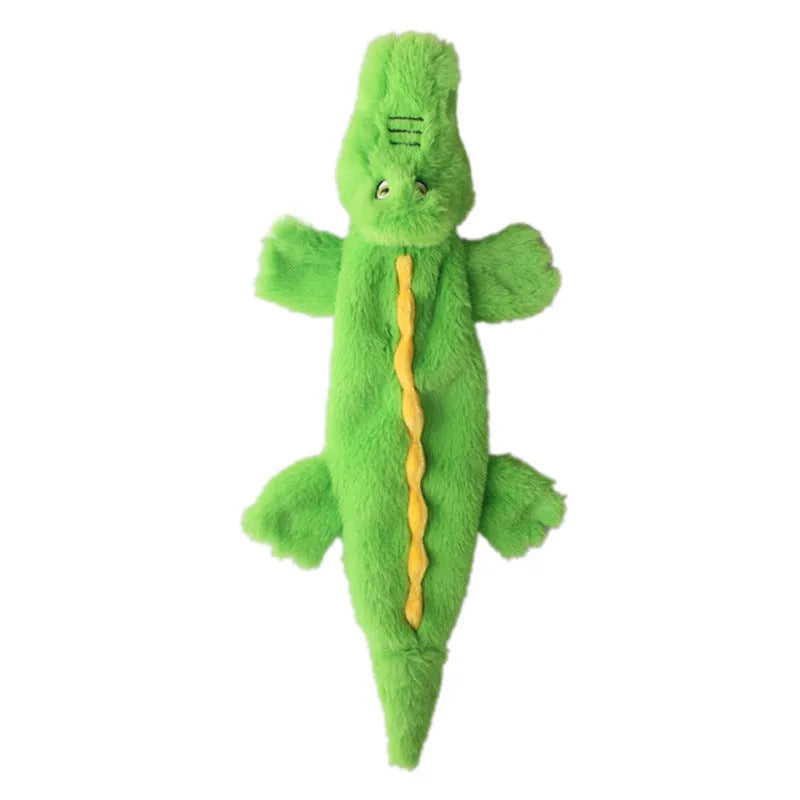 Green crocodile squeaky dog toy with crinkle tail for aggressive chewers