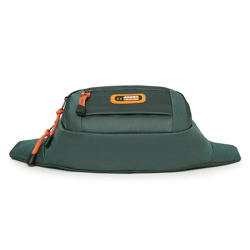 Waterproof slanted chest bag in nylon with adjustable straps showing black, grey, blue, and green colour options