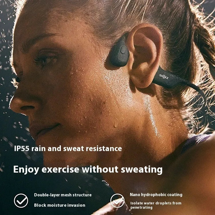 Bone conduction wireless earphones in Knight Black with titanium alloy frame and neck-hanging design
