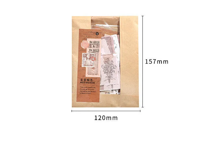 Retro literary hand account DIY material stickers, 200 sheets in four styles, Japanese paper, 120x157mm, in OPP bag