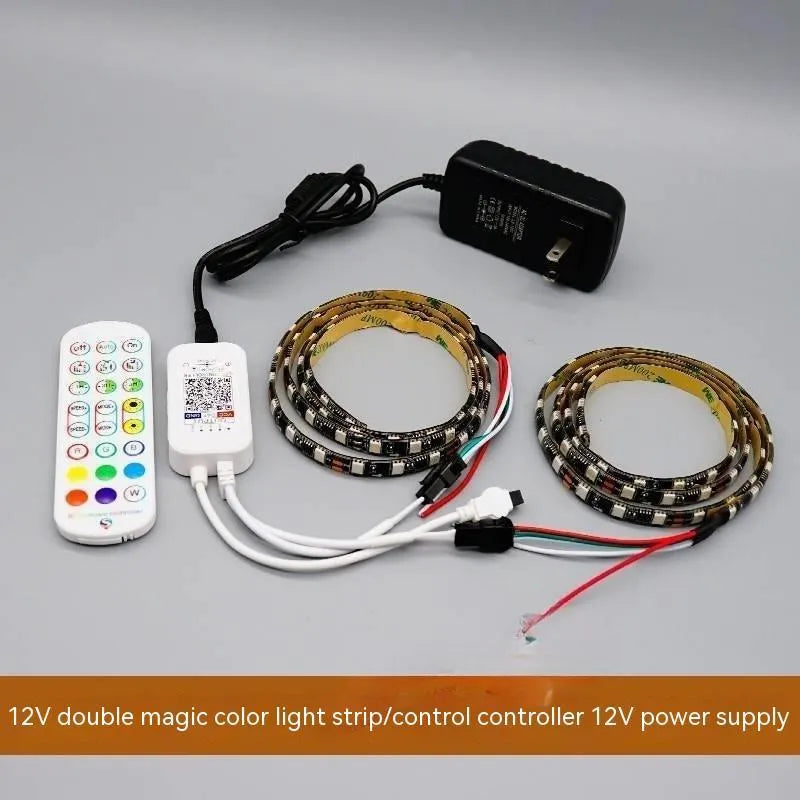 Programmable LED light strip with voice control and rhythm sync, FPCB black soft board, epoxy IP65 waterproof, 12V DC