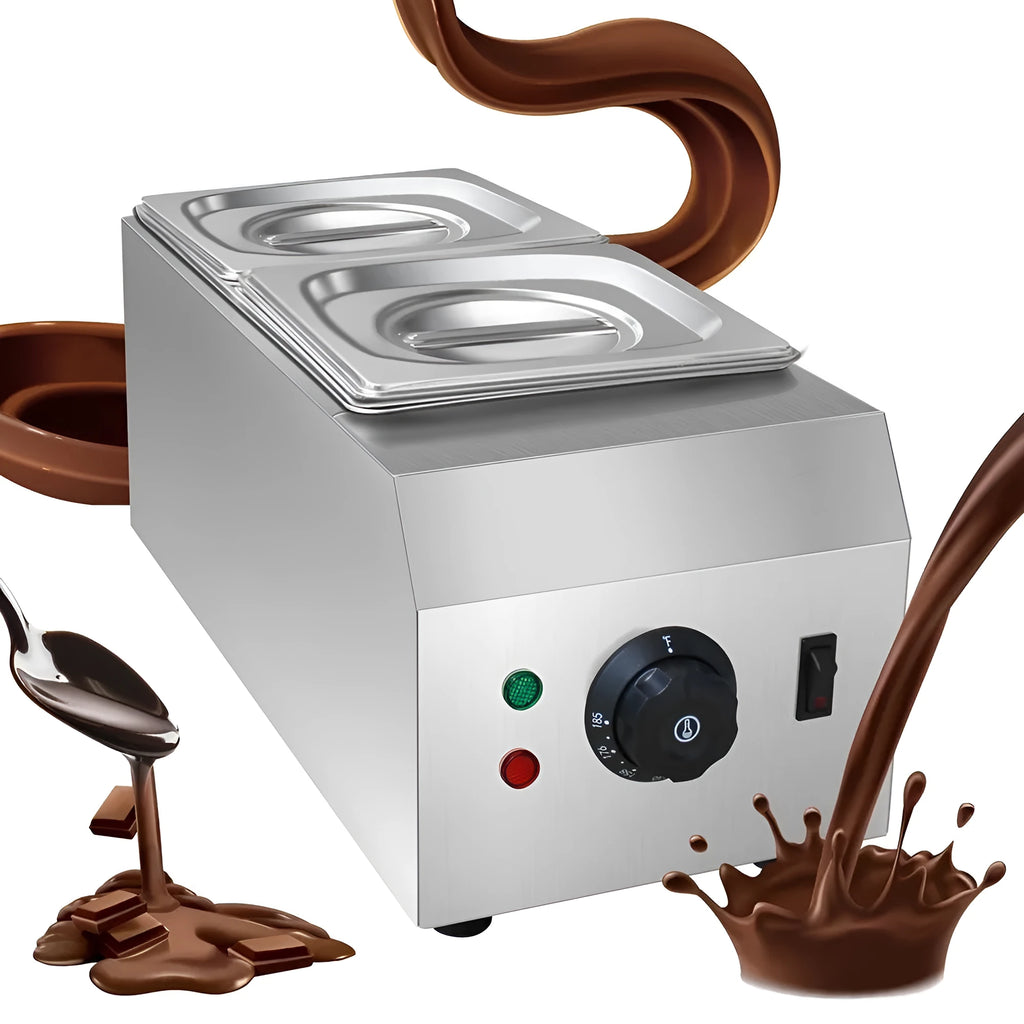 Commercial electric heating chocolate melting machine with dual pots and temperature control