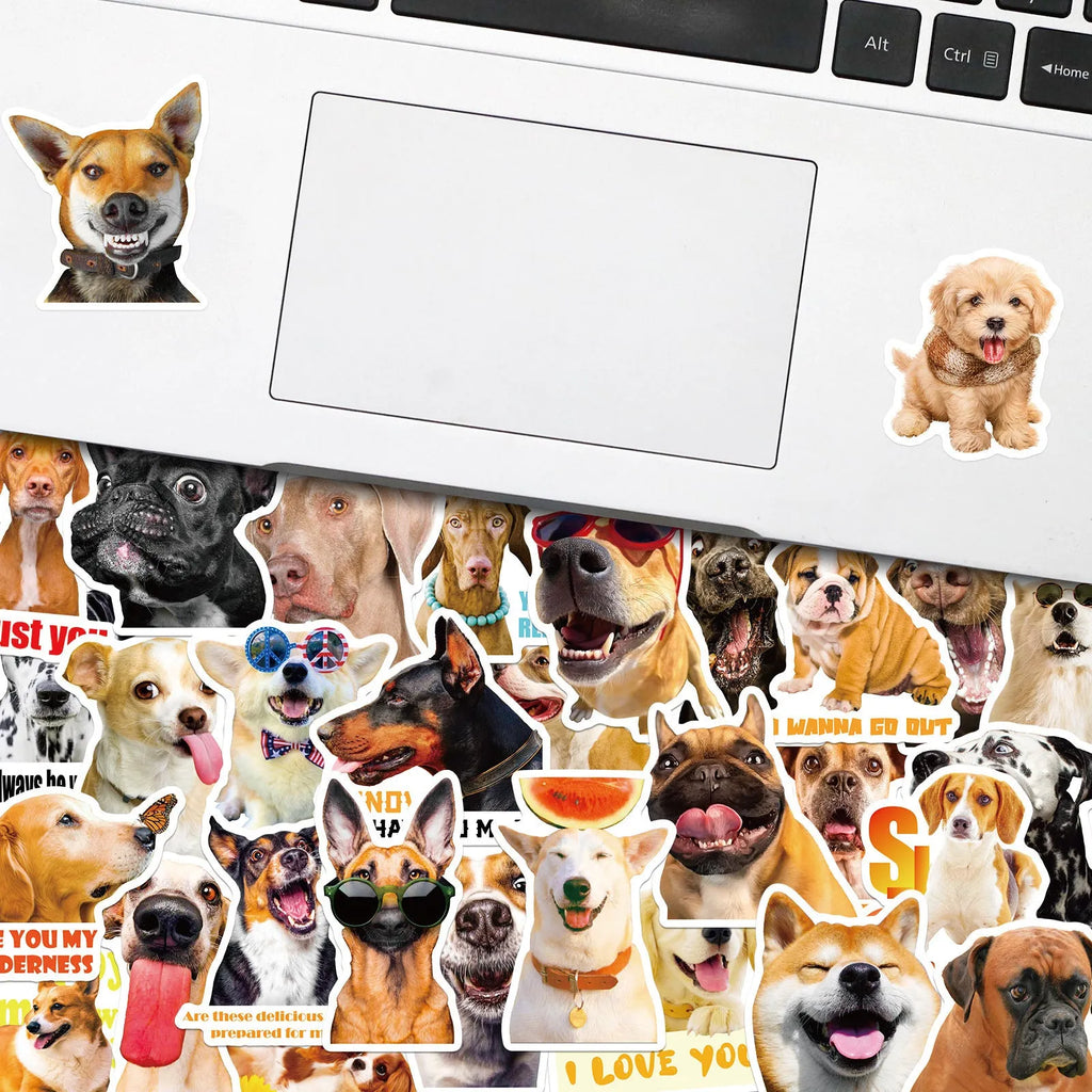 Pack of 100 realistic dog face expression stickers in Nordic style design