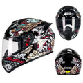 Men's and women's winter motorcycle helmet with ABS shell in dragon graphic colour on white background