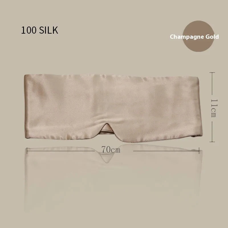 Mulberry silk sleep eye mask shown in champagne gold colour on a neutral background.