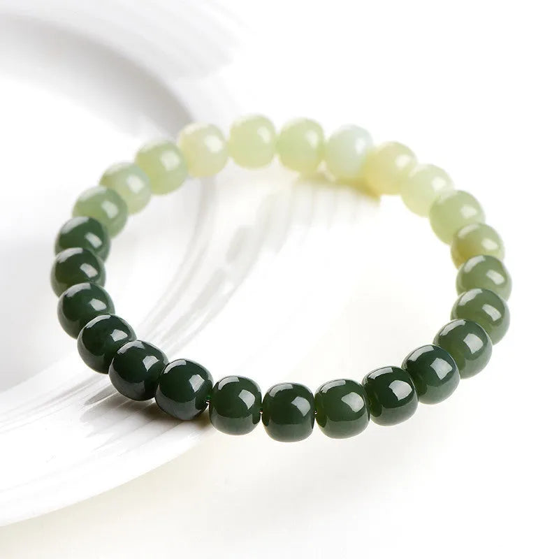 Natural Hetian jade bracelet with gradient water colour beads in two size options