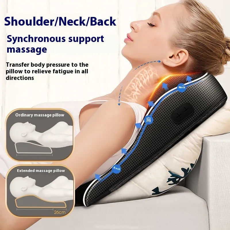 Intelligent multifunctional massage pillow with remote control, hot compress, and argy wormwood in luxury configuration on a sofa