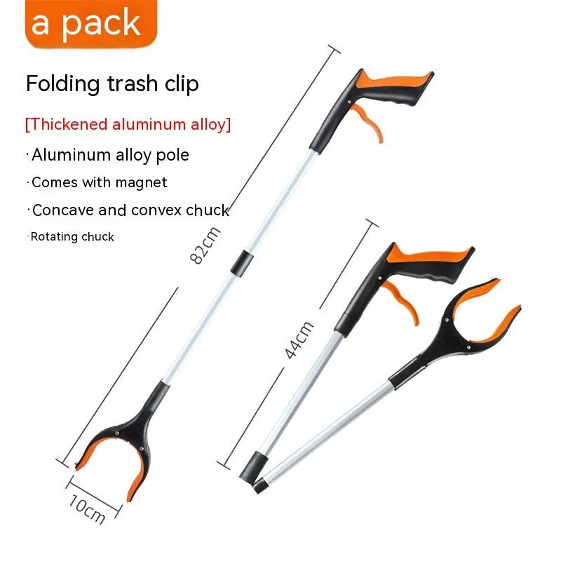 Sewer pliers and trash clip tool with coloured plastic handle and metal jaws.