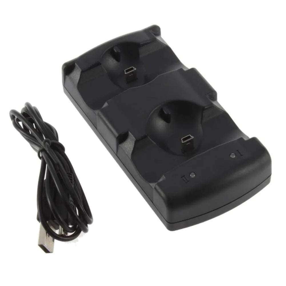 PS3 two-in-one handle base charger for original controllers, black plastic, USB wireless charging stand