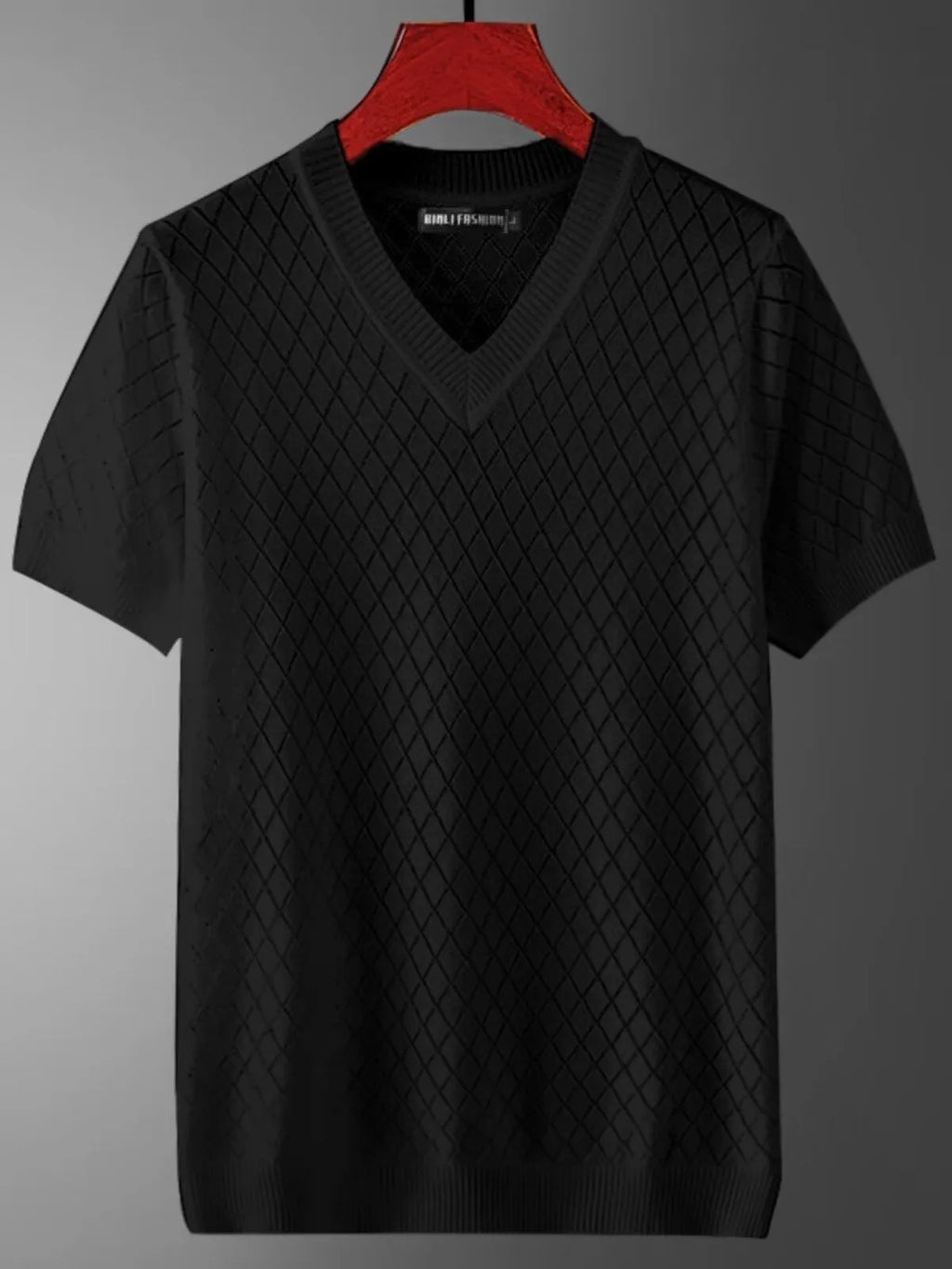 Men's ice silk V-neck t-shirt with cut-out detail in black and white colour options