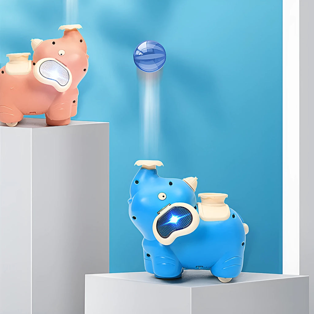 Intelligent Floating Ball Blowing Elephant electric pet toy in pink with floating ball, 15x13x16cm