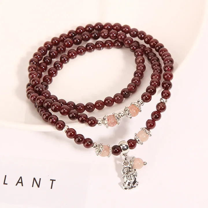 Original wine red garnet crystal bracelet in flower shape with bohemian ethnic style, women's accessory
