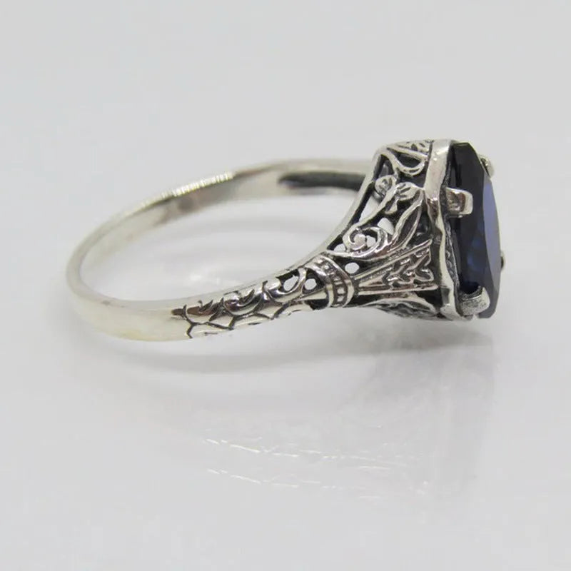 Women's geometric hollow ring with zircon in electroplated silver on alloy, sizes 5 to 11