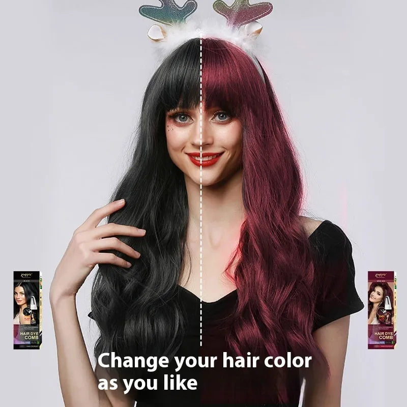 Brown, Dark Brown and Wine Red 200ml hair dye bottles with applicator comb.