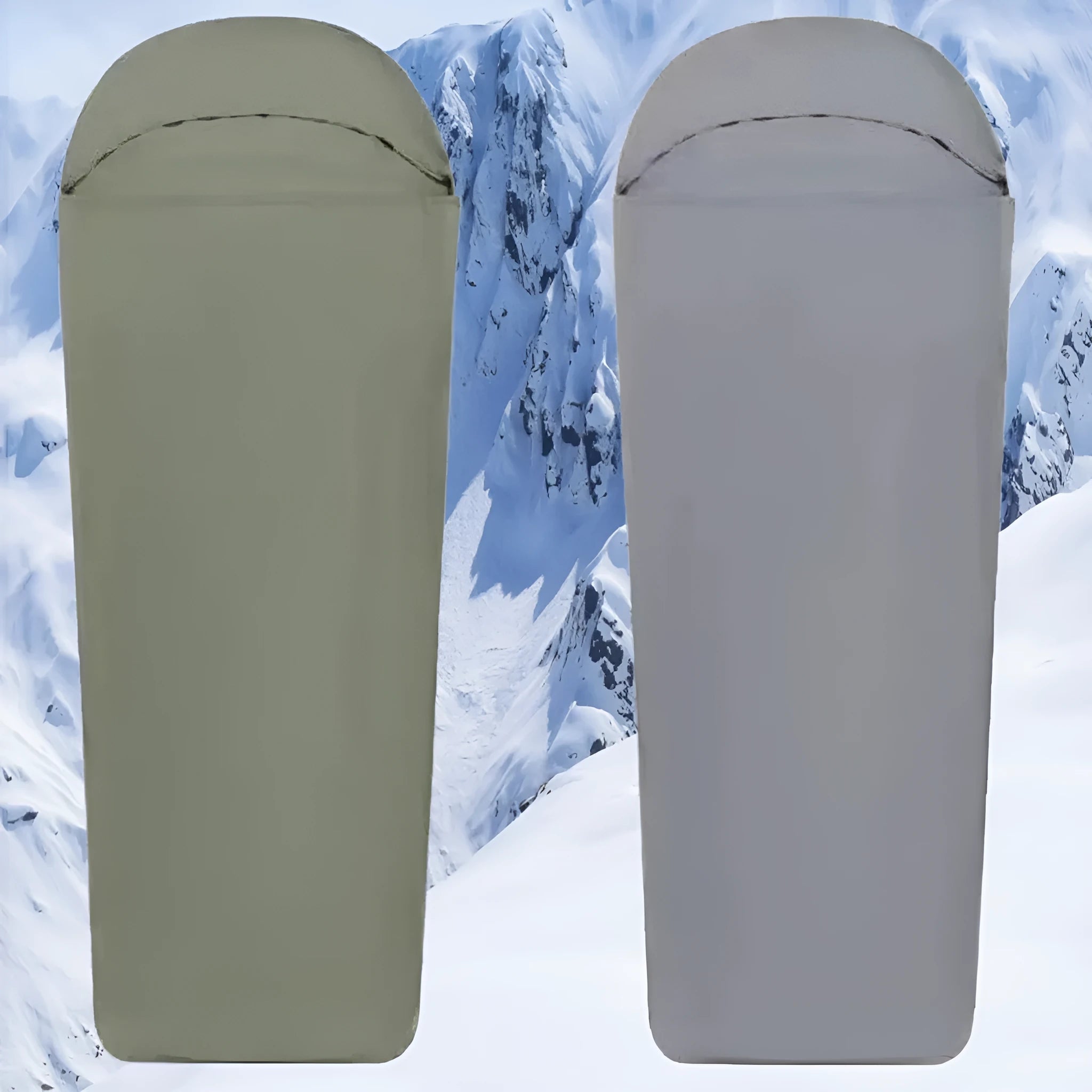 Blue nylon mummy-style camping sleeping bag for adults with carry bag