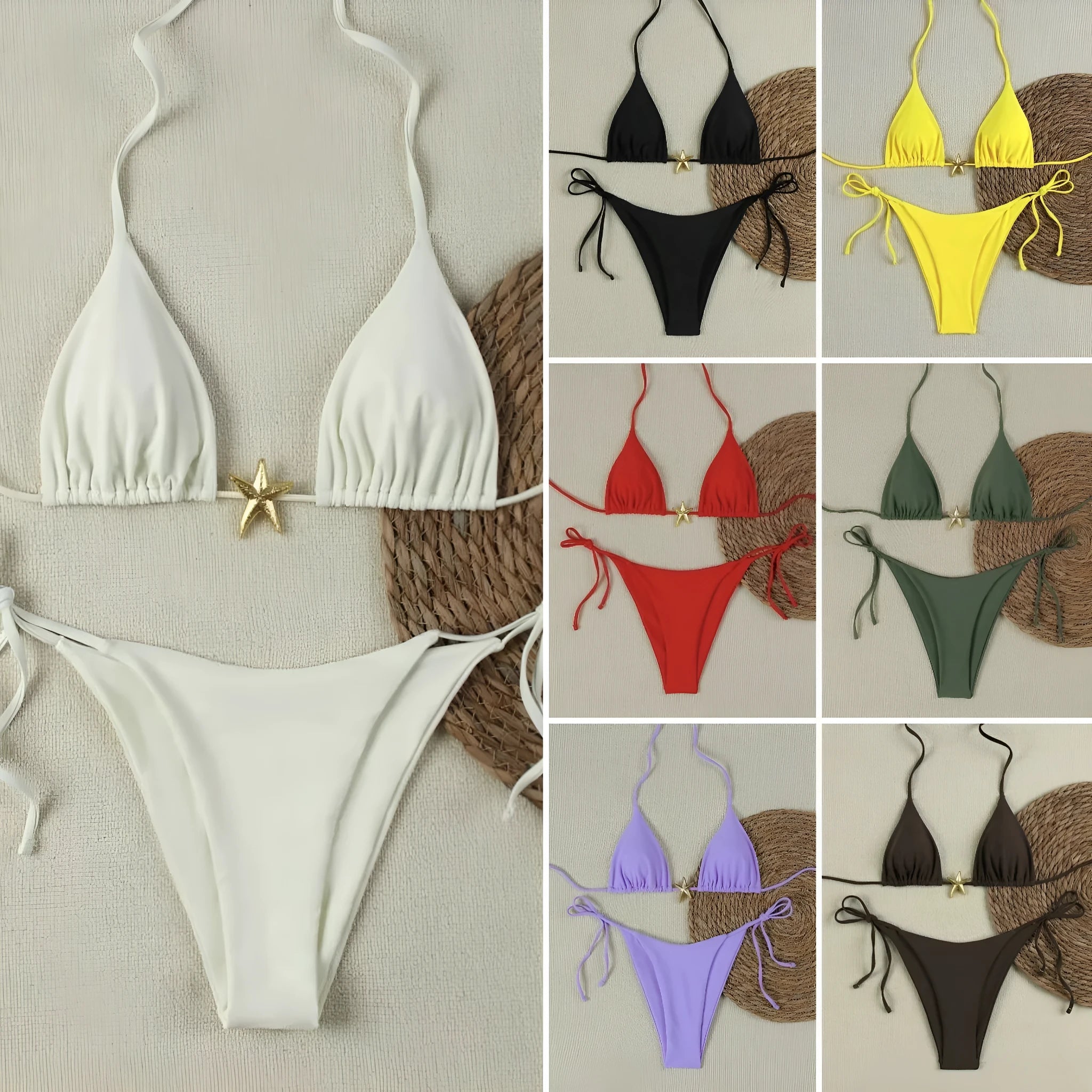 Women's lace-up nylon spandex bikini briefs in multiple colours for beach and hot spring