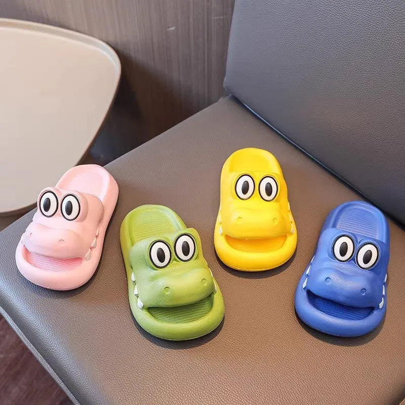 EVA parent-child matching sandals with animal patterns in pink, green, yellow and blue colours