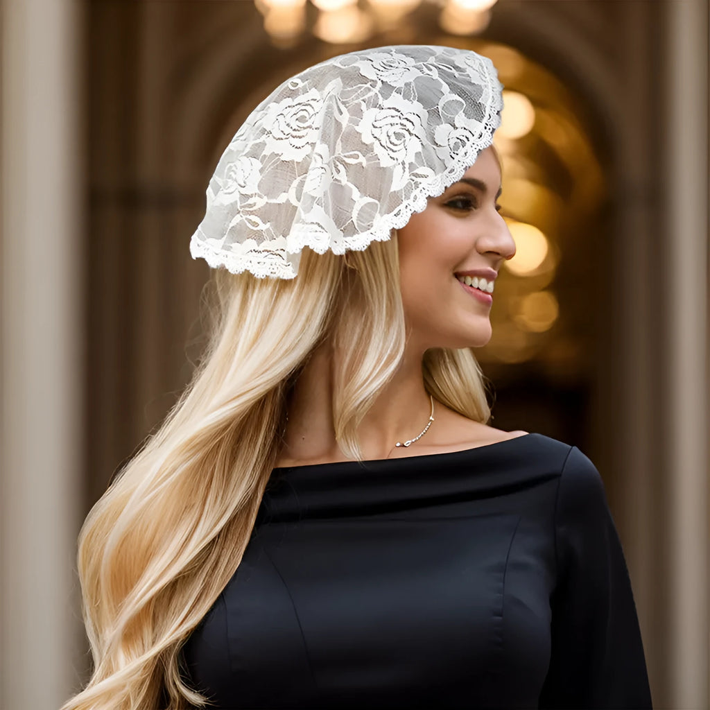 Round polyester floral bridal head cover 30cm width black white wedding accessory for women