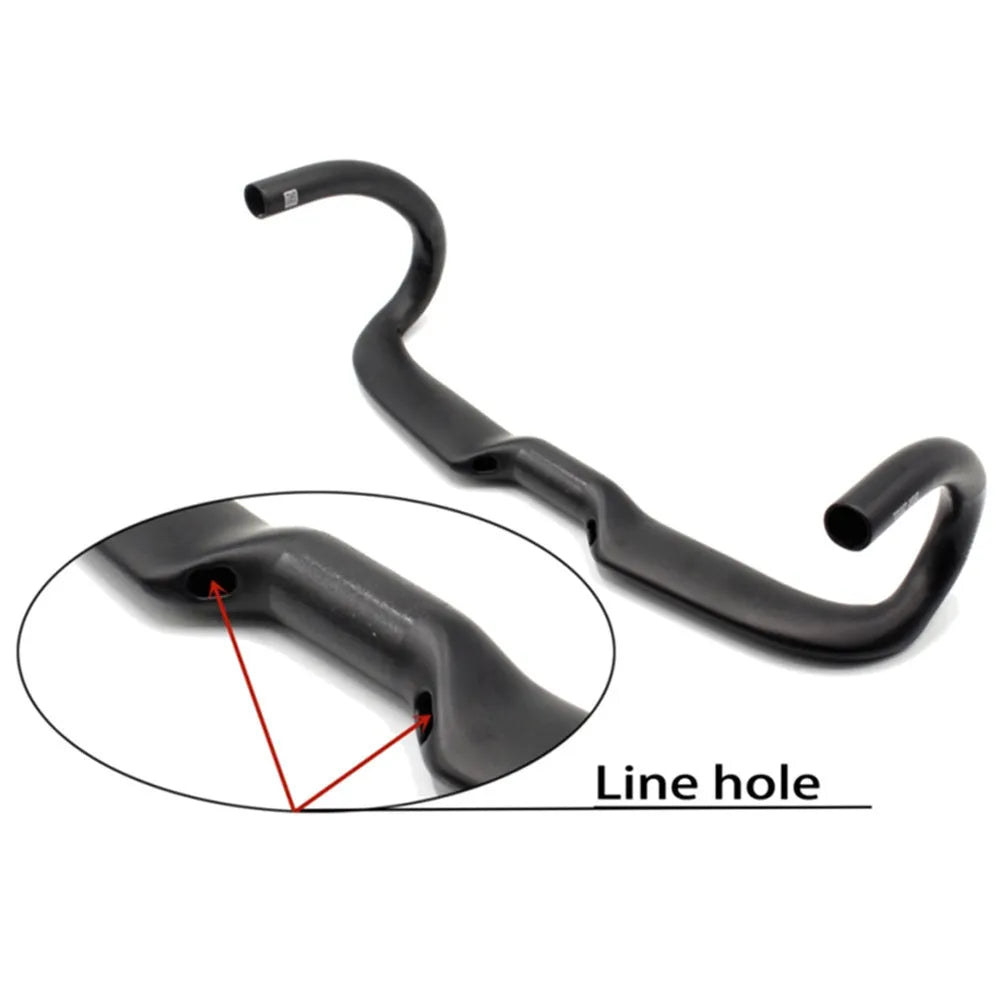 Wei Bike matt carbon fibre road bike drop handlebar, bent shape, black finish, on white background