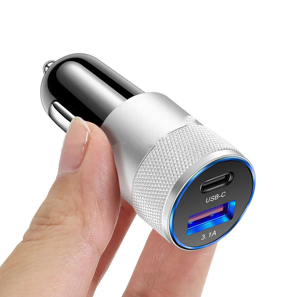 Aluminium alloy mobile phone car charger with 12V input, compact 2.5 x 6cm size, in All Black finish