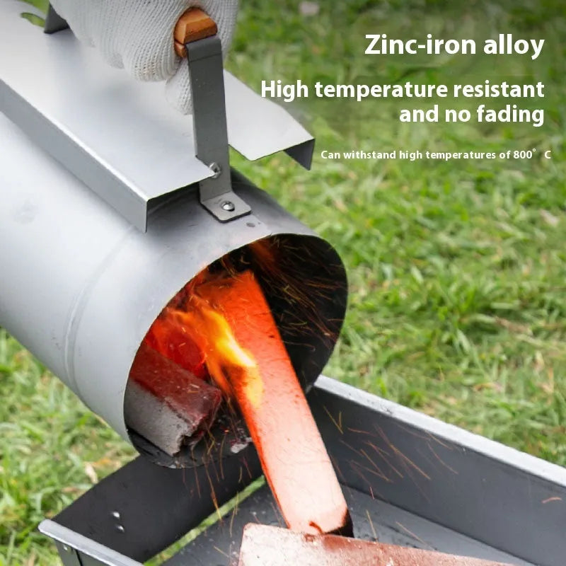 Zinc-iron alloy point carbon barrel style charcoal fire pit with oven igniter for outdoor barbecues.