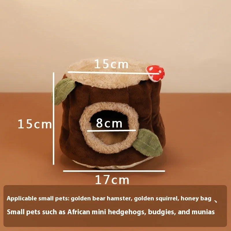 Brown cloth hanging stump nest for small pets, washable, size S M L