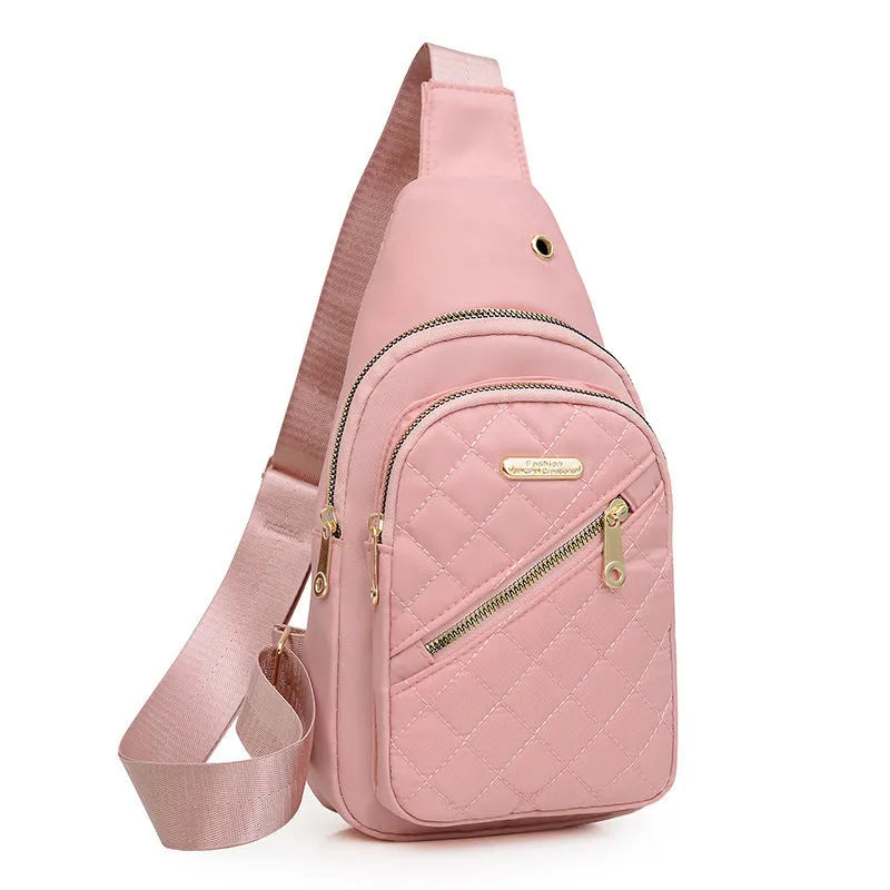 New crossbody Oxford cloth breathable chest bag with plaid detail in dark blue and pink colour options