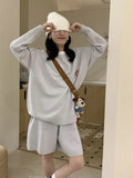 Casual knitted sweater shorts suit with animal embroidery pattern in milk blue colour