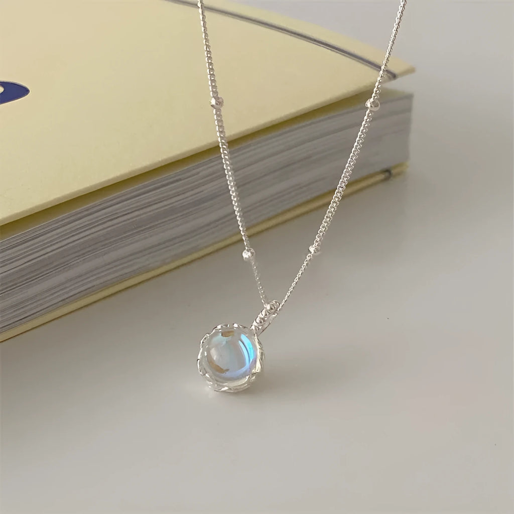 925 silver adjustable necklace with geometric round ornament stone pendant on curb chain