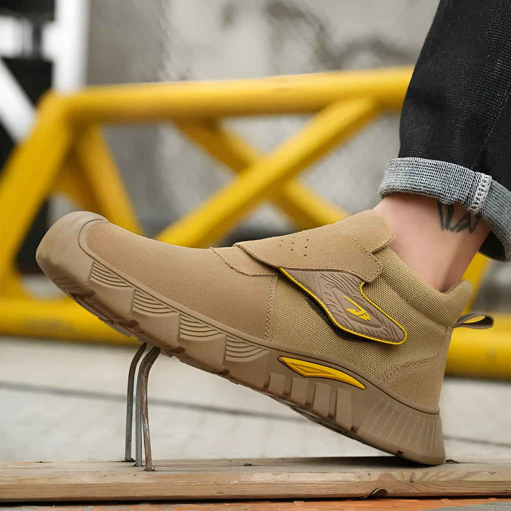 High-top electric welding shoes with steel toe cap and pig super fiber upper, anti-penetration safety footwear