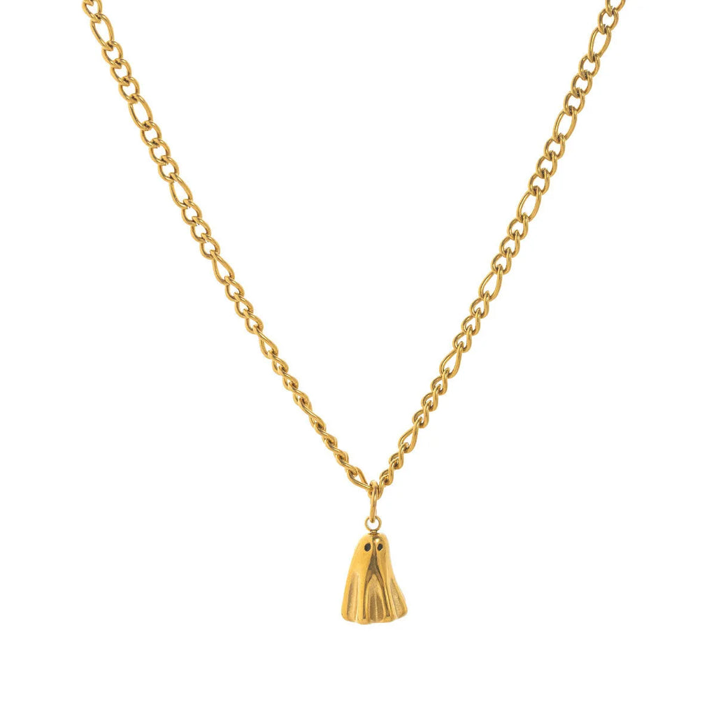 Ghost pendant necklace with stainless steel chain in three style options