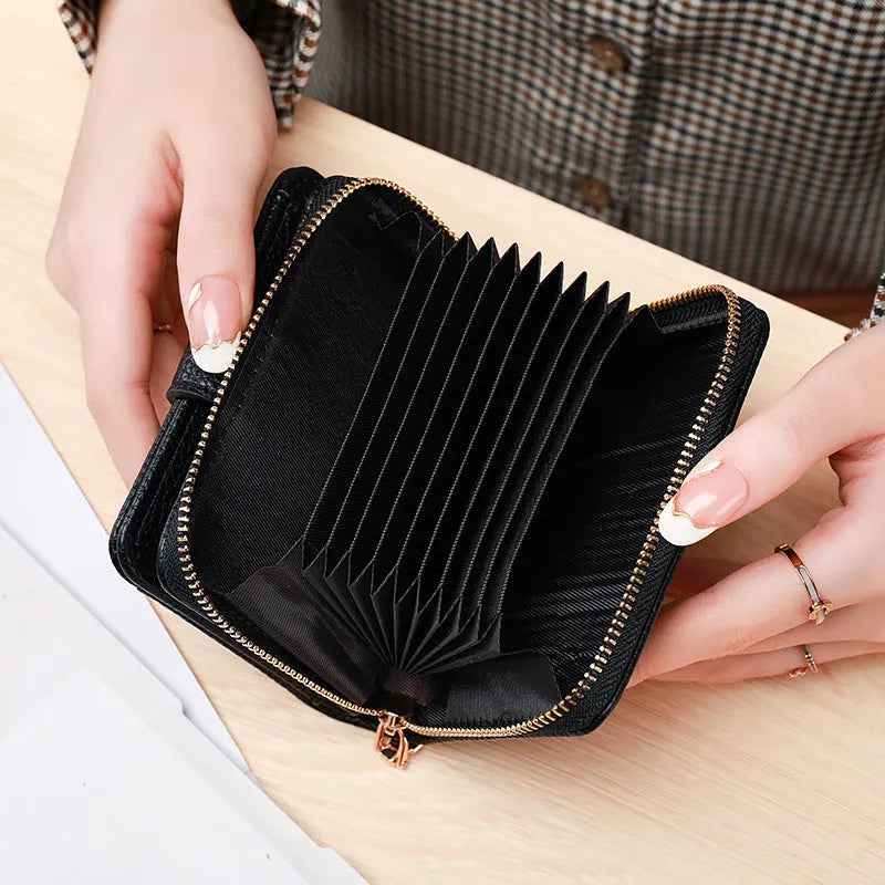 Ladies' short wallet with lychee pattern in two-fold design showing colour options
