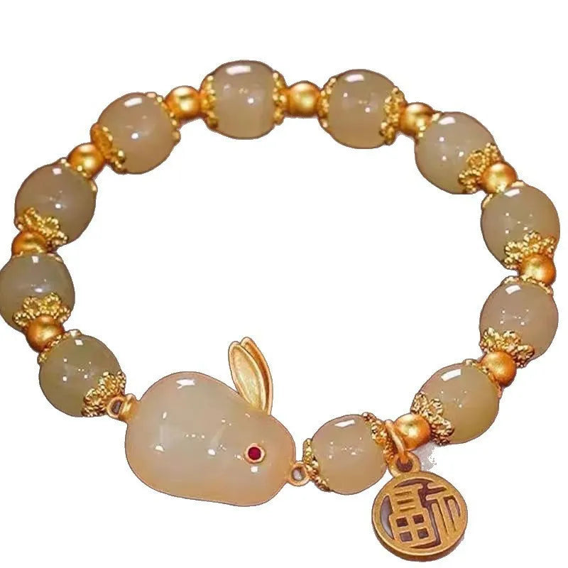 Handmade glass peace buckle bracelet with rabbit motif in national style, unisex design