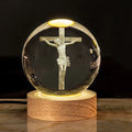 White crystal ball decorative lamp with solid wood base and religious purity symbols