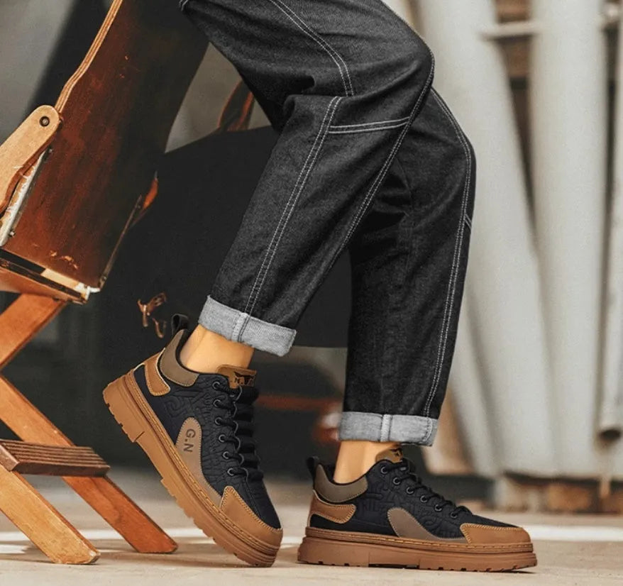Summer platform casual sneakers with thick rubber sole, black and white colour options, side view