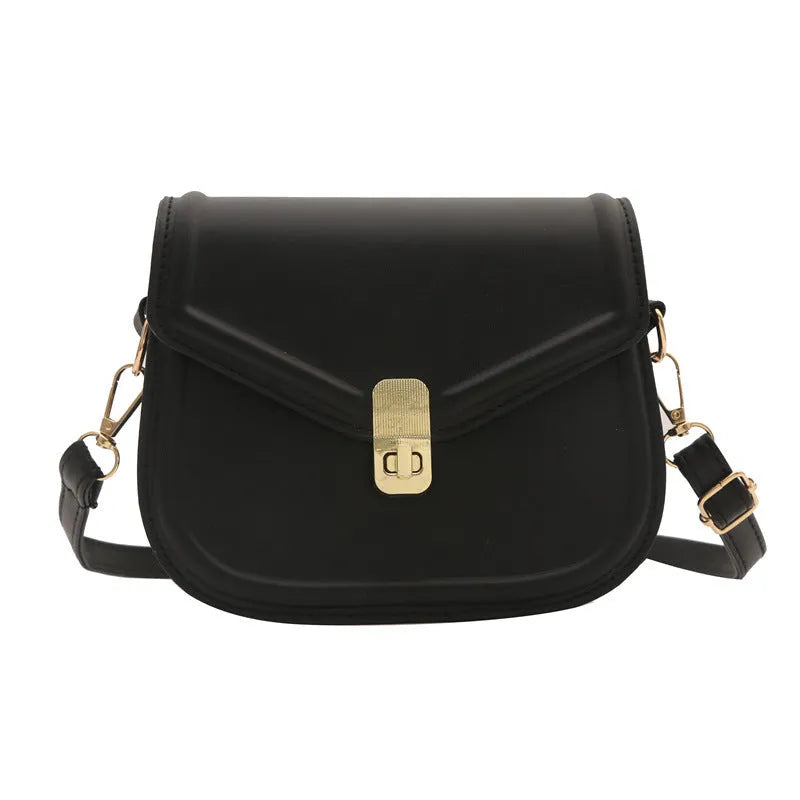 Soft black PU leather clamshell shoulder messenger bag shown open, featuring a horizontal square shape.