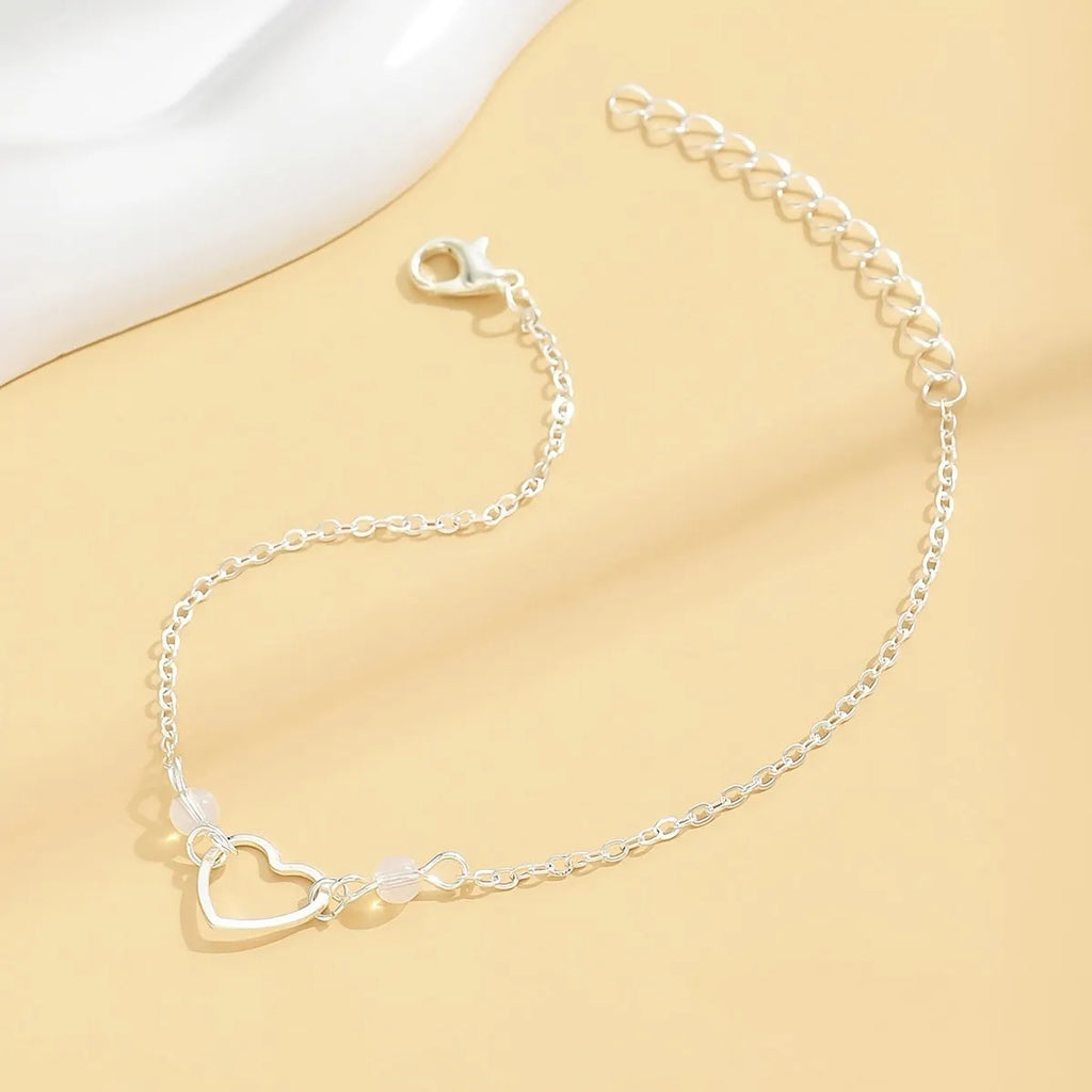 Gold and silver adjustable anklet with heart pendant for women