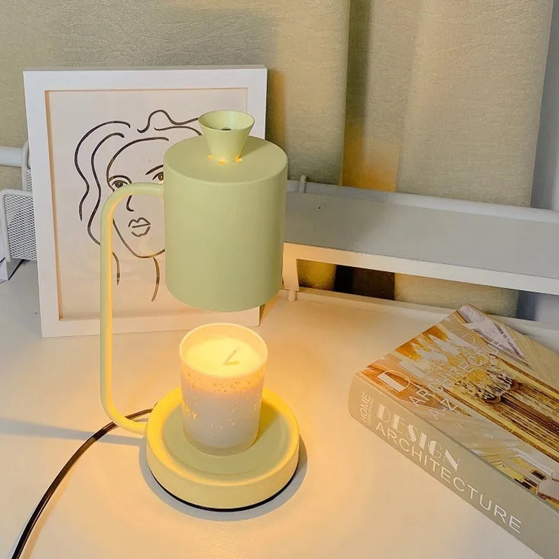 White European-style metal aromatherapy wax lamp with a dimmer switch on a table.